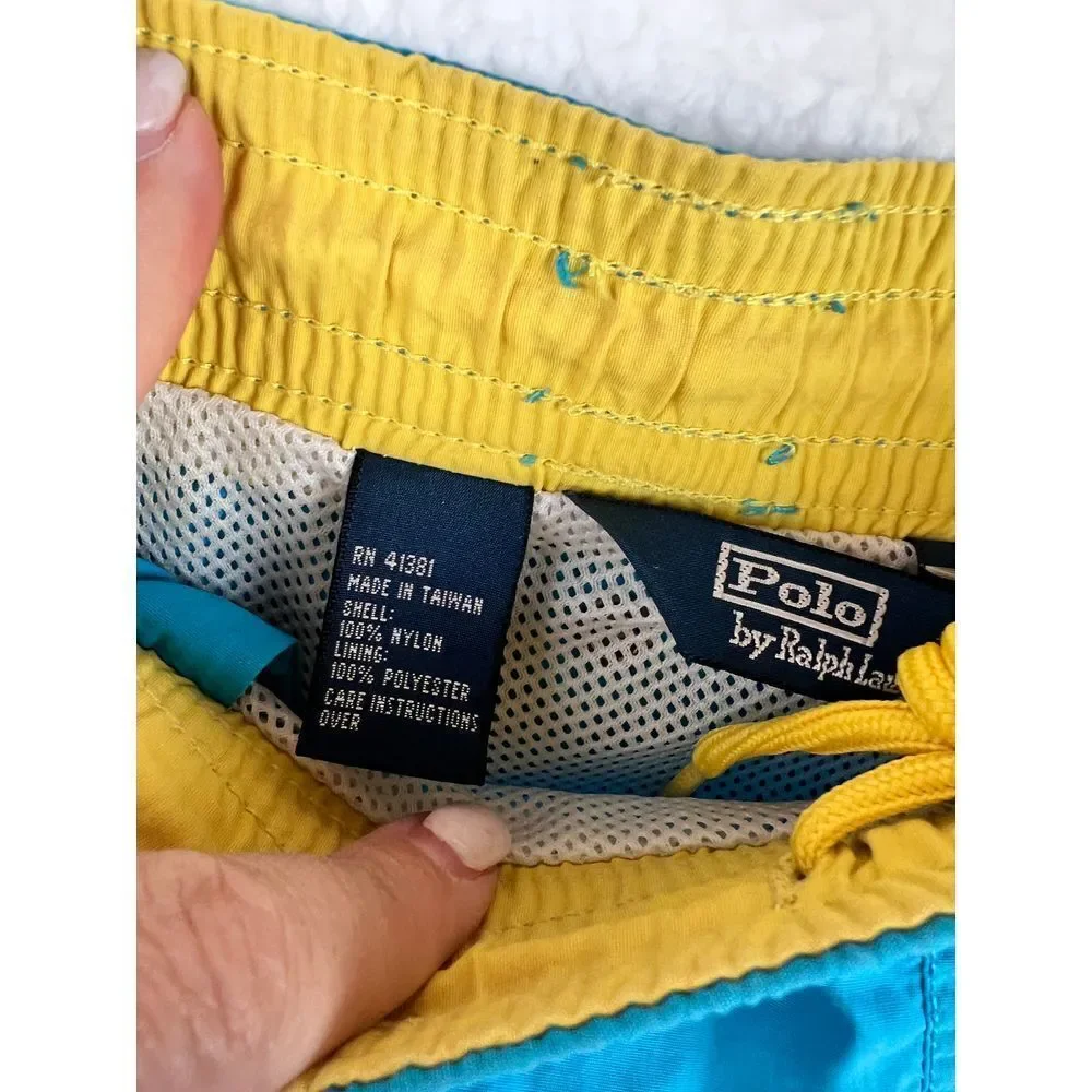 RALPH LAUREN Mens Preppy Classic Aqua‎ Yellow Swim Trunk Size XL 5